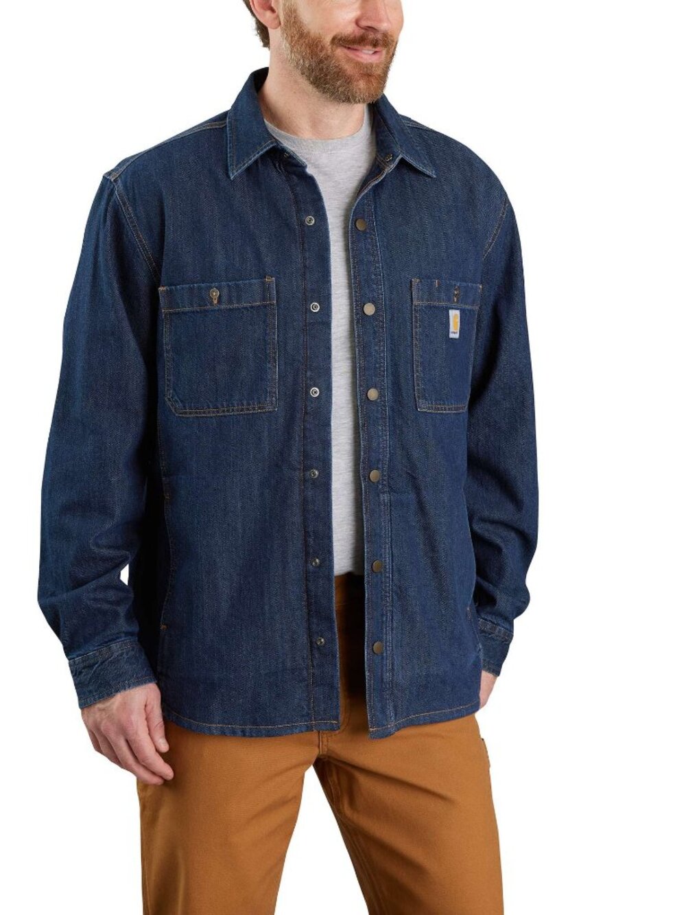 Carhartt Relaxed Fit Fleece Lined Snap Front Denim Shirt Jacket XL